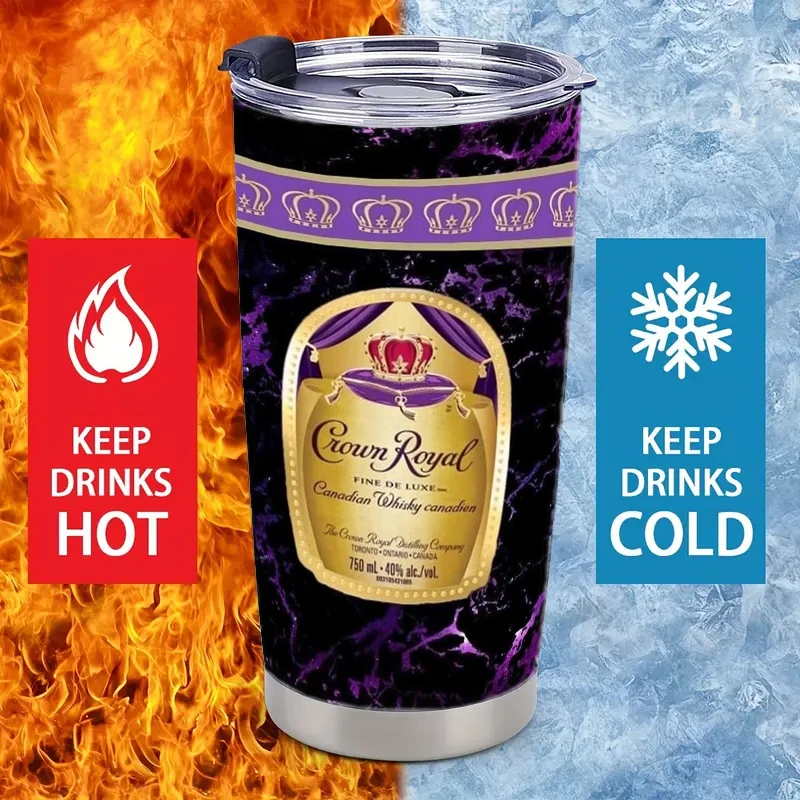 1 قطعة 20 أوقية كراون رويال ويسكي تحت عنوان الفولاذ المقاوم للصدأ، مانعة للتسرب، معزولة، غير قابلة للانزلاق، مقاومة للكسر، مثالية لعيد الميلاد