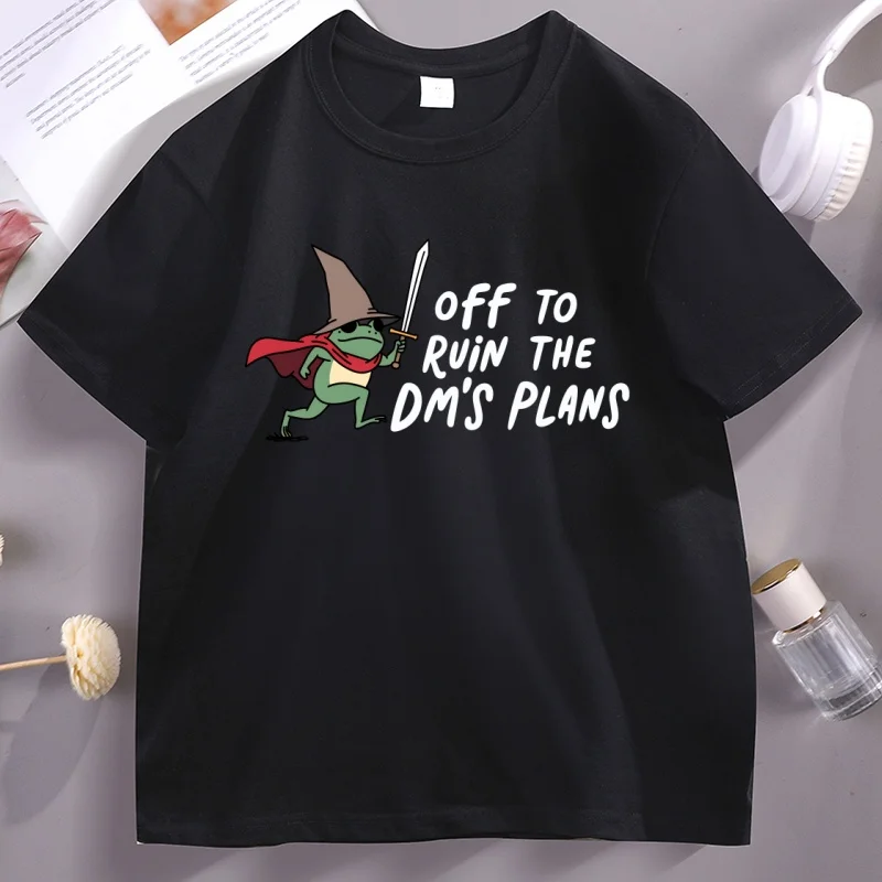 

Funny DnD T Shirt Men Women Off To Ruin The DM's Plans T-shirts Funny Frog Meme Wizard Knight Cat T-Shirt Men Women Streetwear