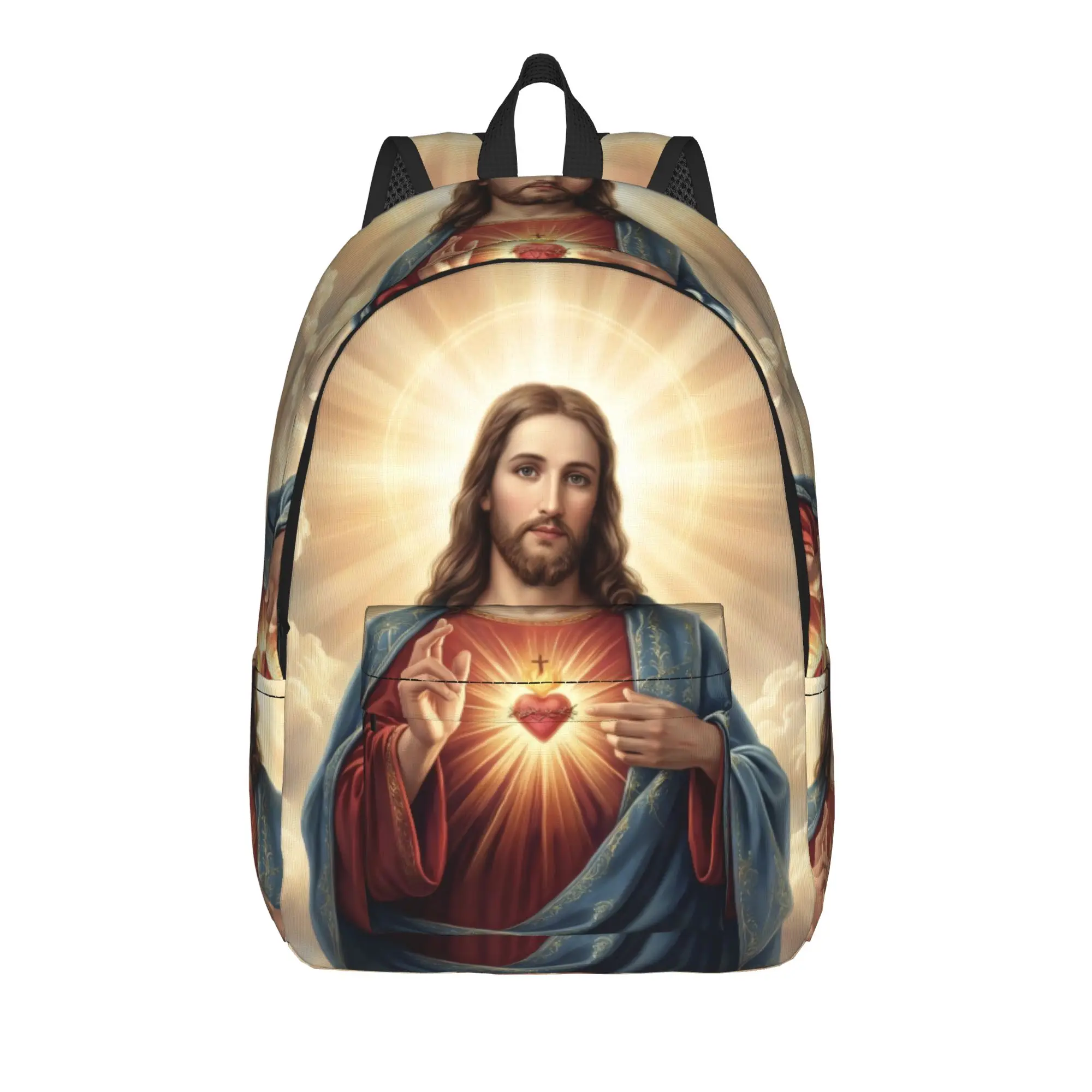 Jesus Radiant Heart Backpack Men  Pattern Backpacks Polyester Streetwear High School Bags Travel High Quality Rucksack