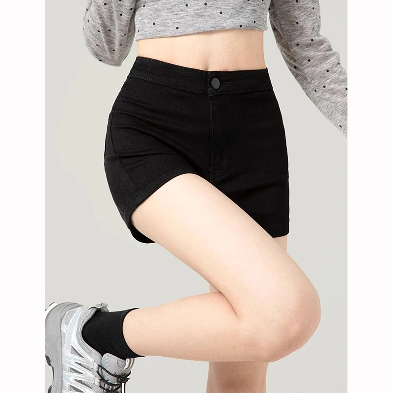 Summer Lady Black Skinny Thin Denim Shorts Girls Classic Solid Hot Pants Women Korean High Waist Leisure Short Jeans