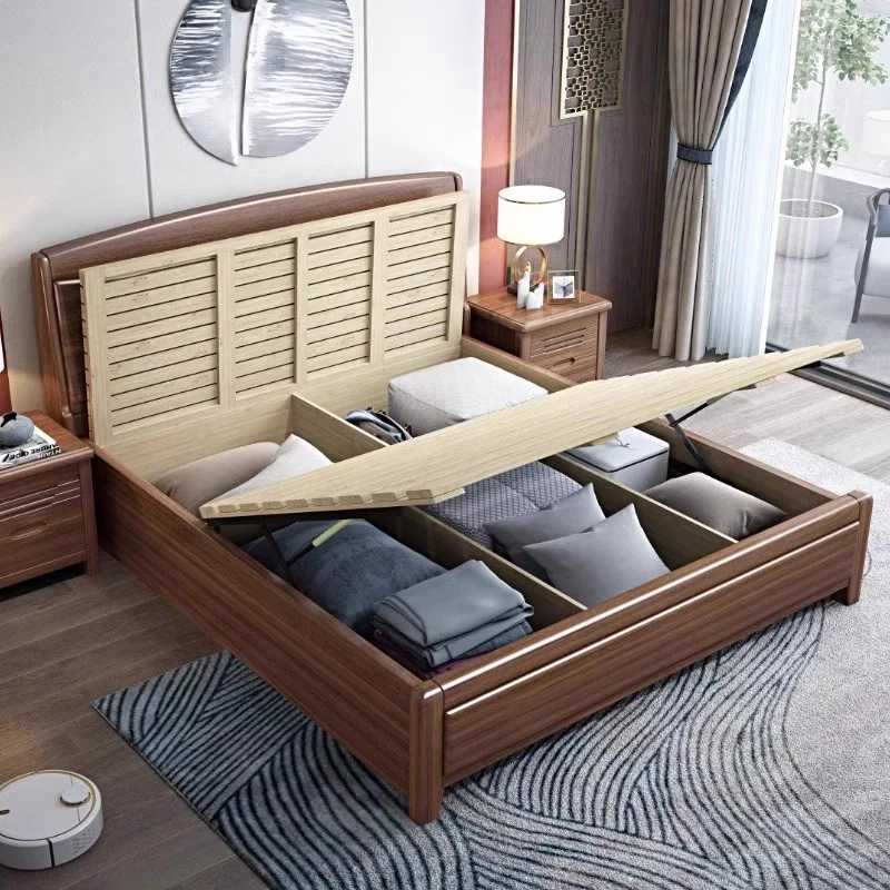 غرفة نوم منزلية حديثة، سرير تخزين كلاسيكي من الخشب الصلب بحجم كوين مع أدراج #4