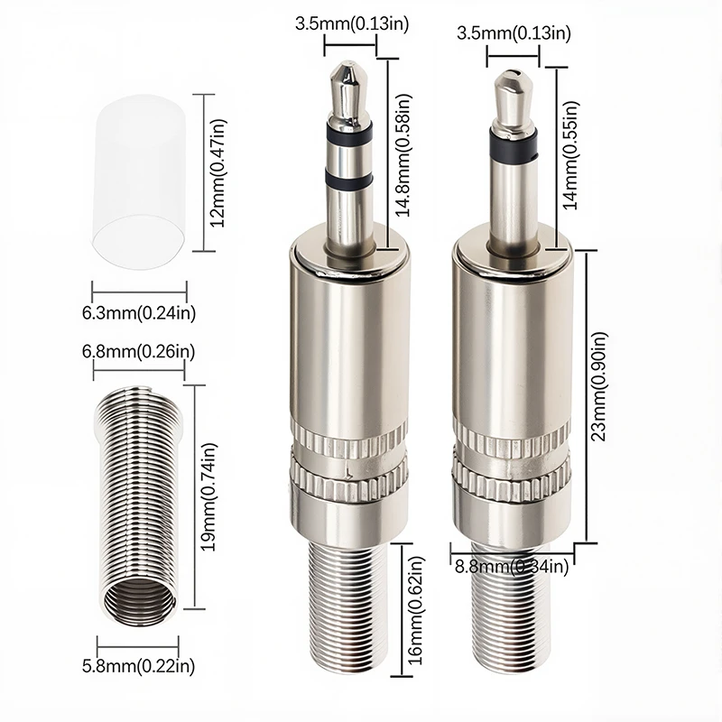 5Pcs Metal Repair 3.5mm Male Headphone Plug Mono Stereo Audio Solder Cable Connector 2Pole 3Pole Earphone Jack Adapter