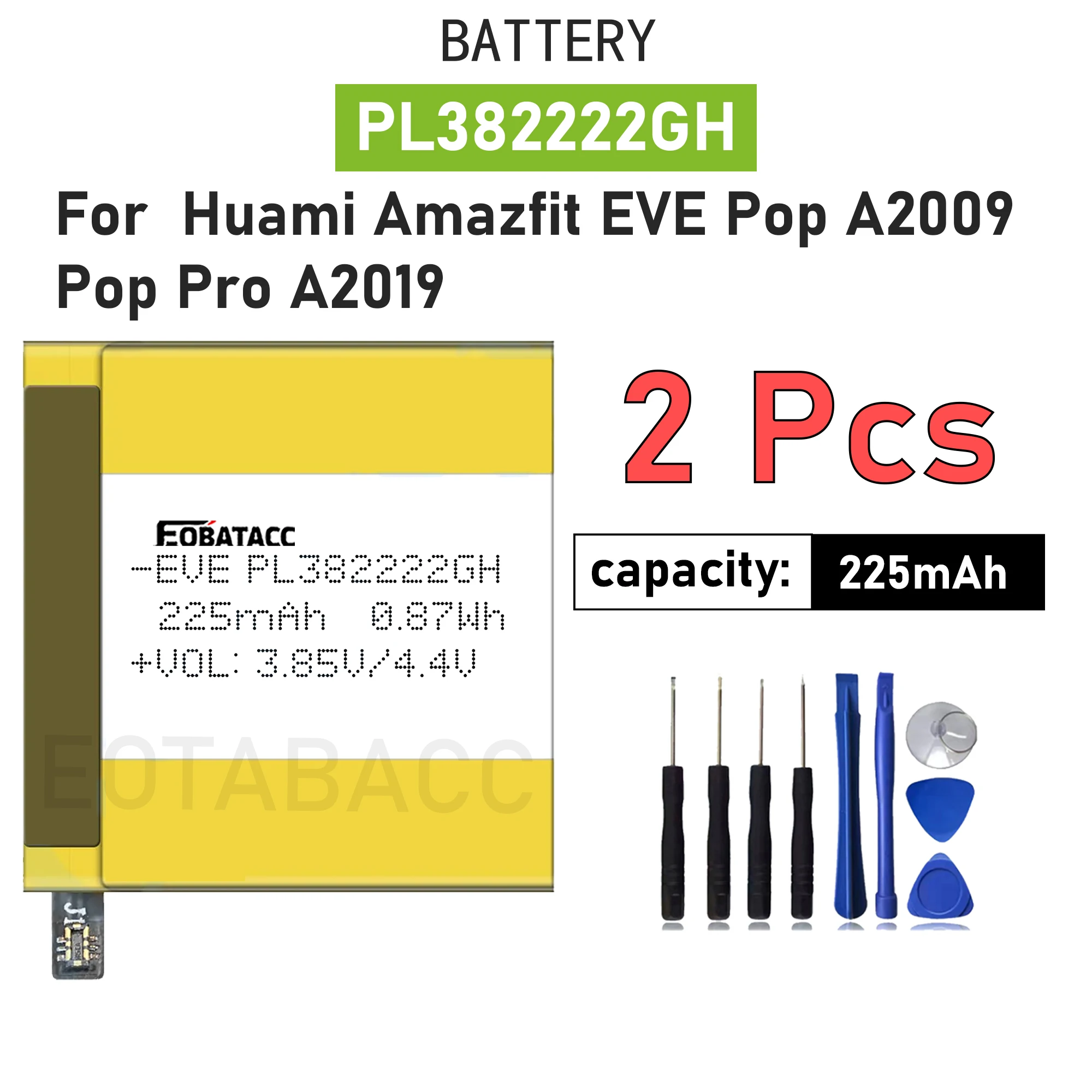

2Pcs 2025 Years PL392223H PL382222H PL382222GH Battery For Huami POP A2009 Amazfit Bip U A2017 Smat Watch Battery 392223 225mAh