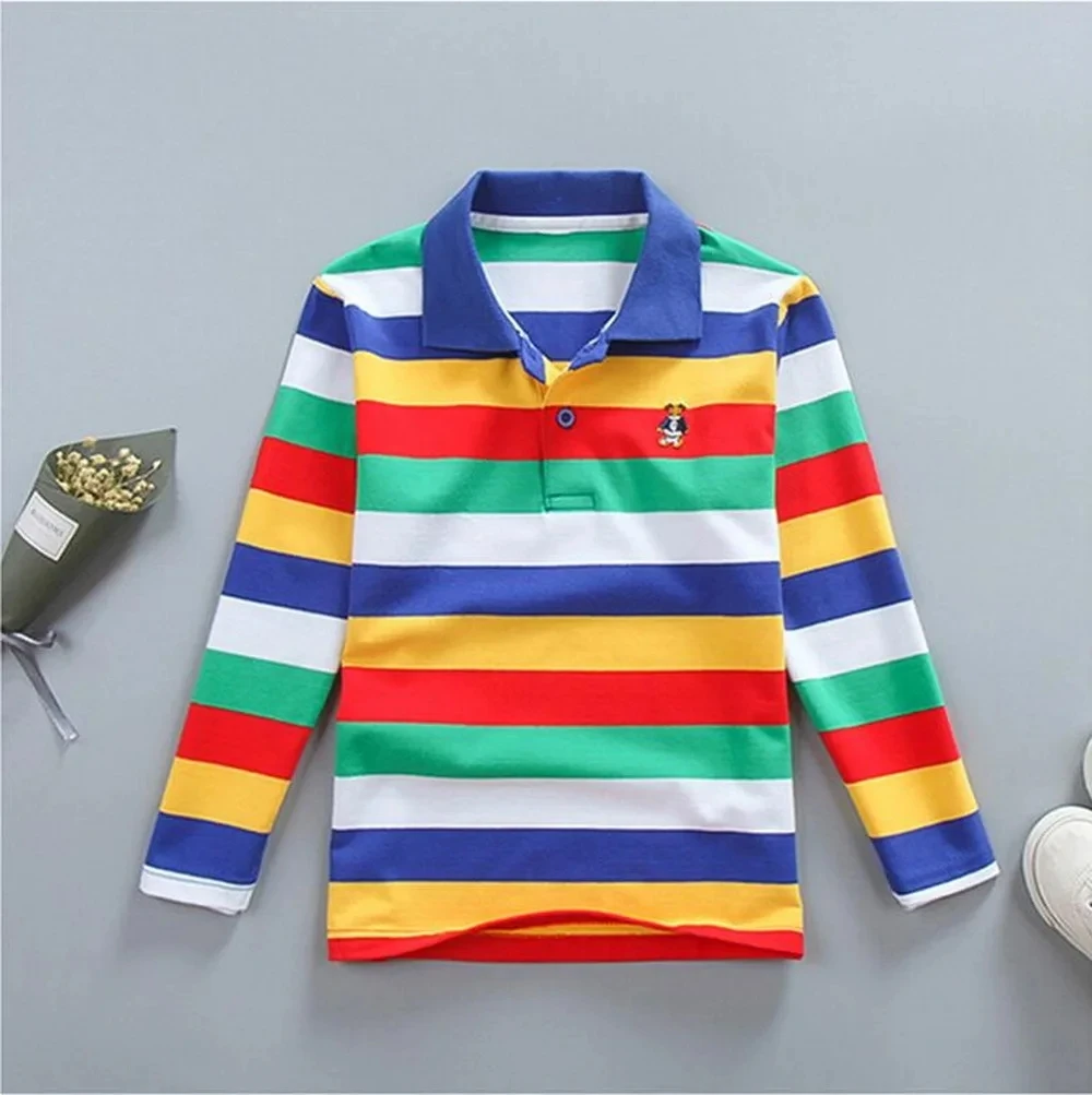 Spring Autumn Boys Striped T-Shirts Baby Children\'s POLO Shirts Soft Long-sleeved Tops 3-14Years Children Kids Clothes