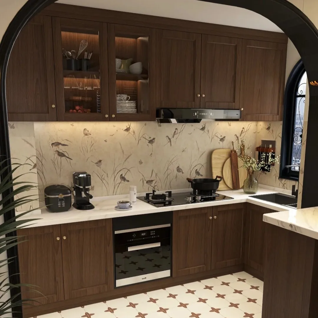 ％Chinese-Style French Pine Wood Custom Kitchen Cabinet Wheels Custom Color-Water Resistant Multi-Functional for Homes Hotels