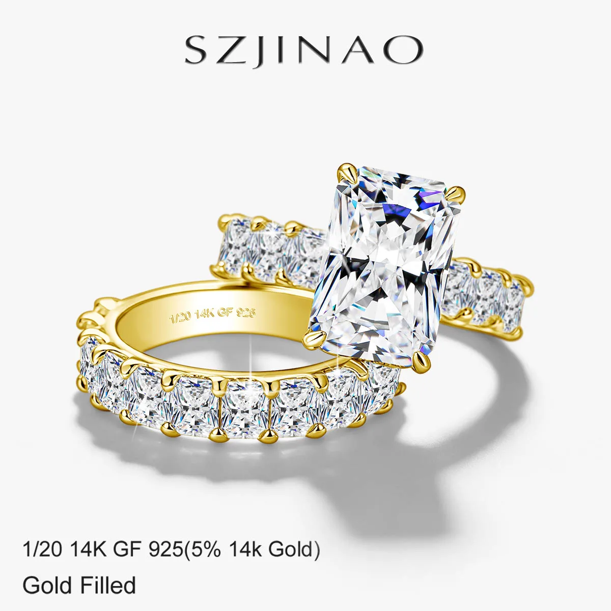 5CT Radiant Cut Moissanite Wedding Stacking Ring Set Premium 14K Gold Filled Bridal Statement Ring for Women Proposal Gift