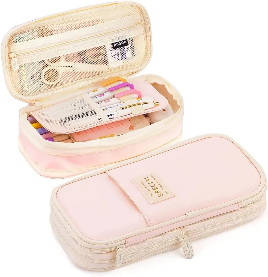 

MAMUNU Expandable Pencil case with compartments, Large Capacity Pencil Cases Pencil Bag Pouch Office School, Portable Pencil Case Large School Stationery Organizer, Makeup Cosmetic Bag, Pink