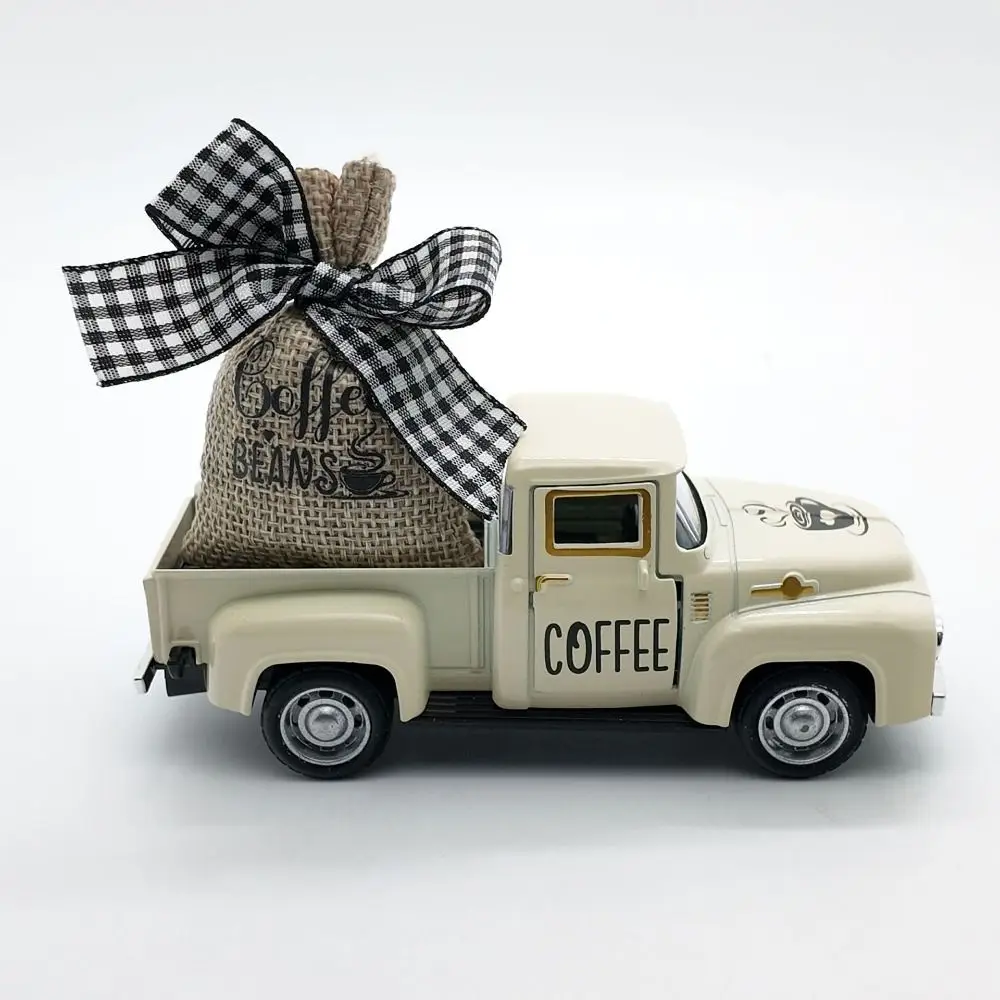 Diecast Coffee Truck Pickup Retro Classic Model Toys Metal Truck Model Vintage Burlap Sack Mini Coffee Truck Kitchen Decor