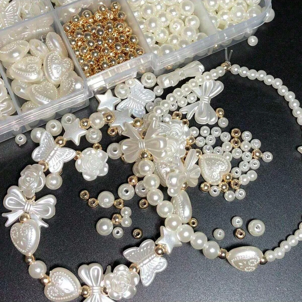 800Pcs White Mixed Acrylic Pearl Polished Loose Beads Set Elegant For DIY Jewelry Decors Handmade Craft Jewelry Making image 2