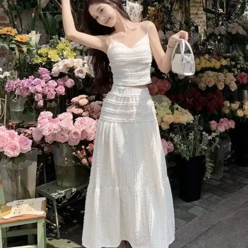 

Luxury Sweet 2 Piece Sets Women Summer Lace Patchwork Tops Long Skirt Sexy High-end Slim Outfit Trendy French Clothes Skirt Suit