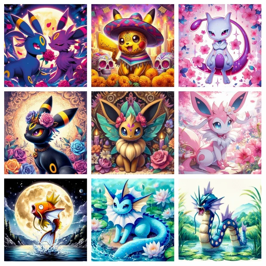 البوكيمون Umbreon Eevee 5d كامل الماس اللوحة أطقم الخيال Eevee الكرتون الحيوانات فسيفساء عبر غرزة ديكور المنزل هدية #1