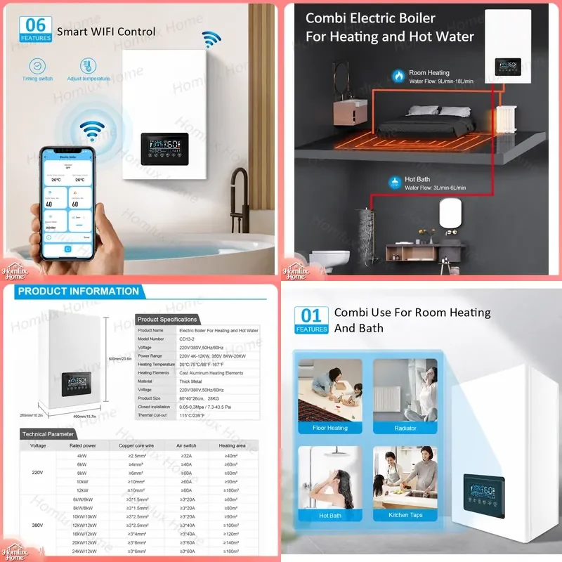 20KW Boiler WiFi Controlled Energy Saving 380V Floor Heating System for Home Hotel Central Heating Industrial Use