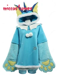 Miccostumes PM Derivative Pullover Hoodie with Detachable Bag Design Furry Paw Gloves Kawaii Blue Hooded Sweatshirt