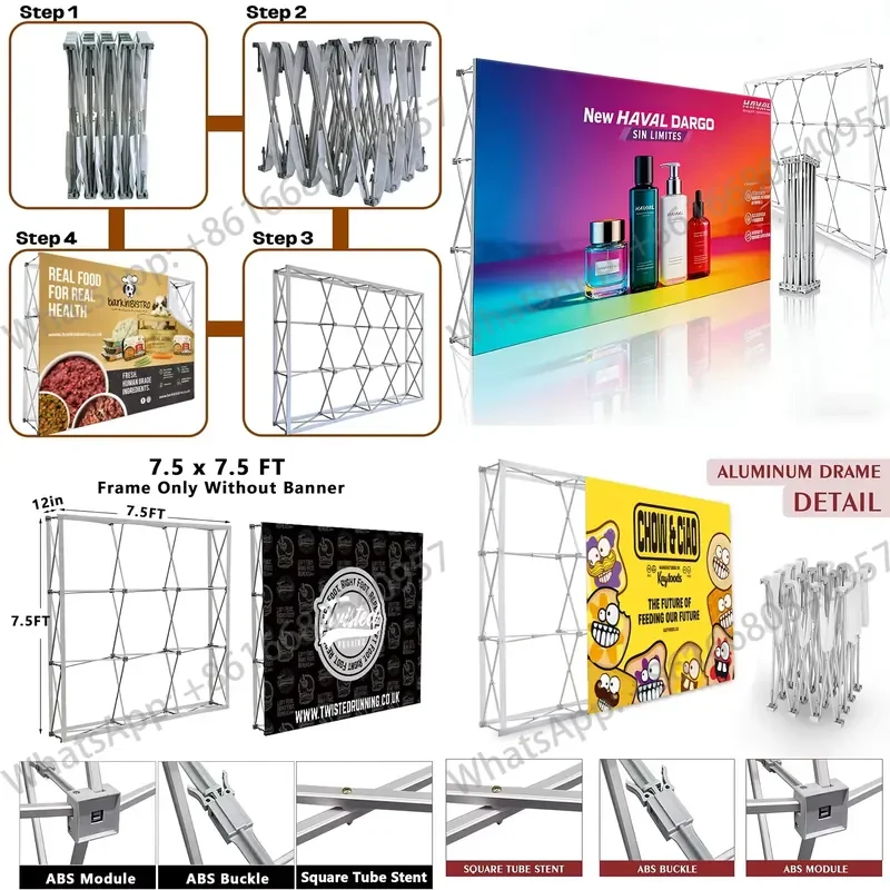 Aluminum Pop up Stand Backdrop Display POP up Display Stand Folding Pop up Wall Banner Trade Show Advertising Background