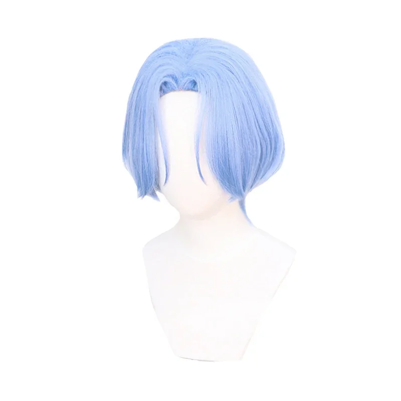 Anime SK Langa Cosplay Wig Gradient Blue Short Straight Middle Part Mullet Hair Heat Resistant