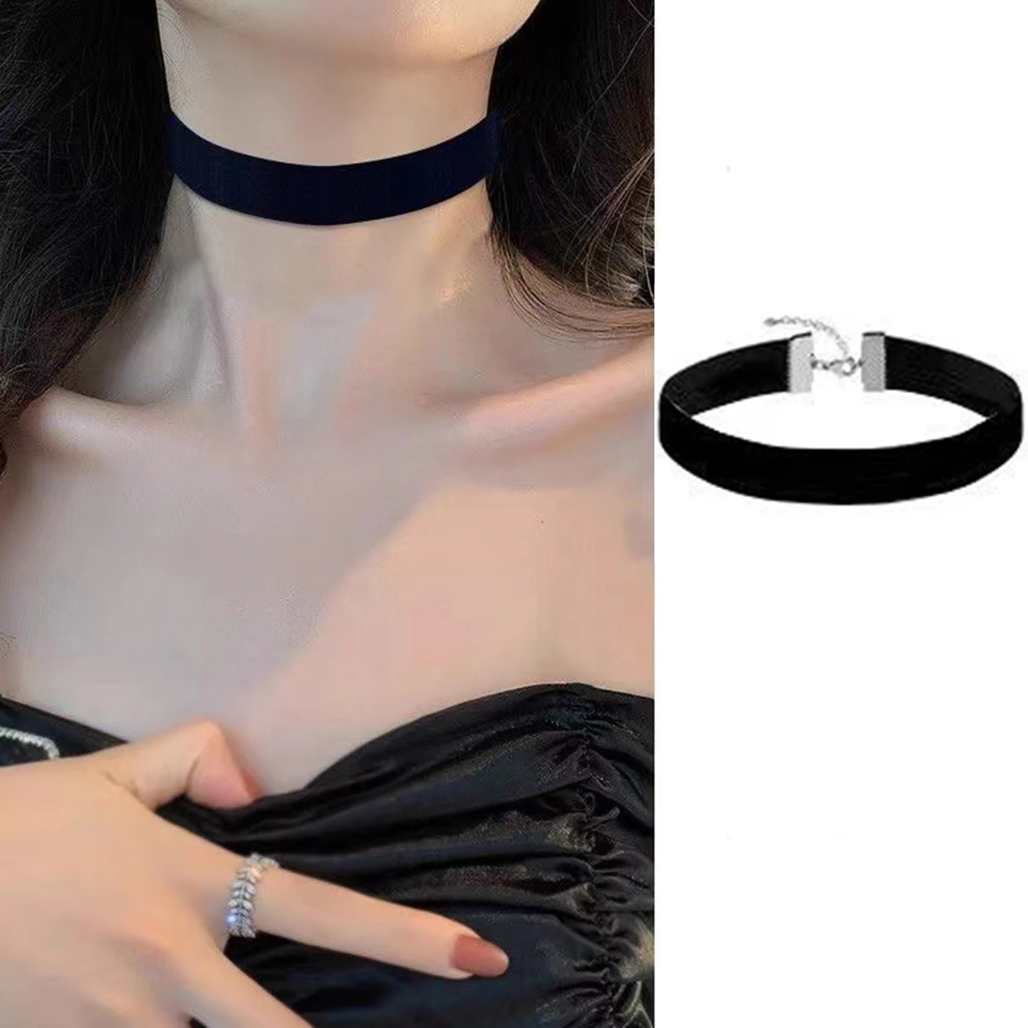 Collares de terciopelo negro gótico punk sexy de moda, cadena de cuello sencilla vintage para clavícula, accesorios de joyería para fiesta para mujeres y niñas