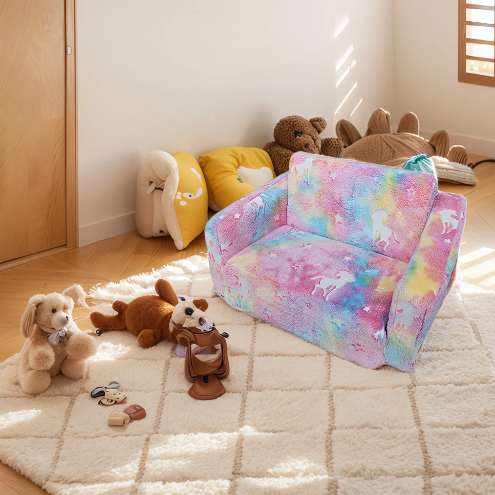 Canapé convertible ouvert extra doux qui brille dans la nuit, chaise transversible en mousse de peluche qui brille dans la nuit, pour filles et garçons