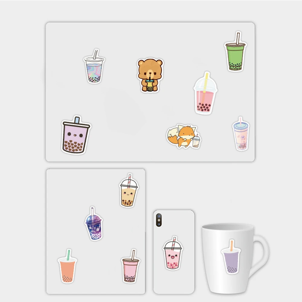 Pegatinas Kawaii de té de burbujas para niños, decoración estética, botella de agua, álbum de recortes, guitarra, portátil, dibujos animados, 10/30/50/100 Uds.