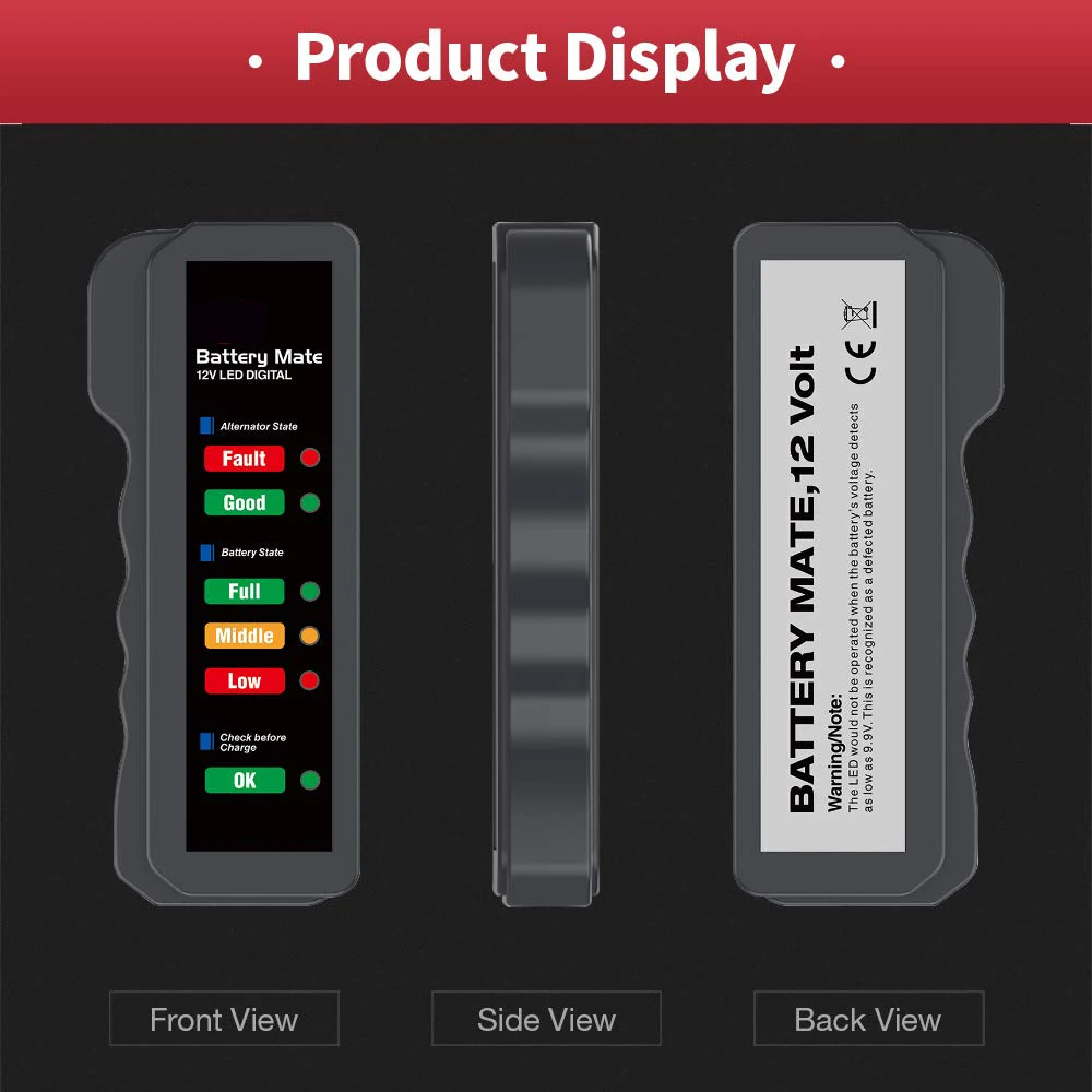 12V Car Battery Tester, Alternator Tester Automotive,Battery Checker, Analyzer to Check Alternator & Battery Charging System,LED