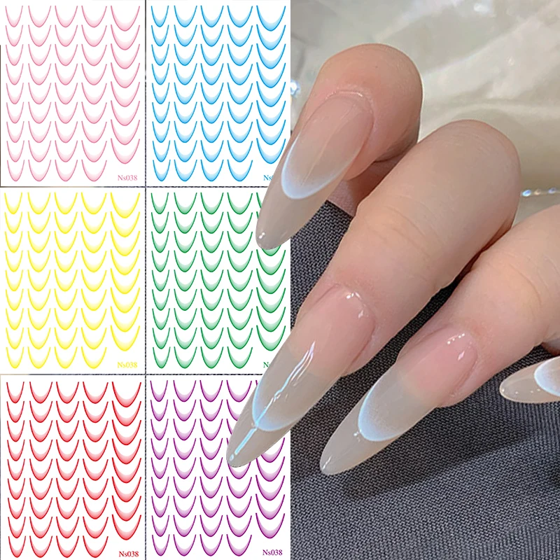 Black French Manicure Nail Sticker Gradient Stripe Line Sliders For Nails Ombre Designs Self-Adhesive Nail Art Decals Decoration