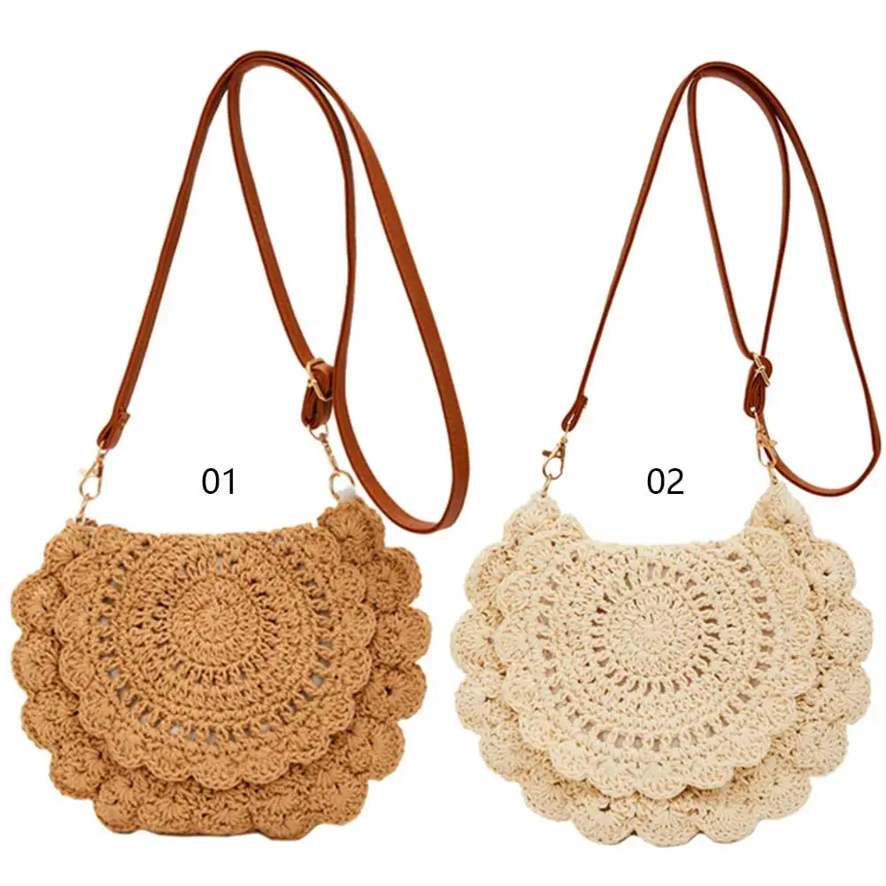 Crochet Crossbody Bag Woven Summer Beach Bag Aesthetic Shoulder Purse with Adjustable Strap for Women Summer Beach