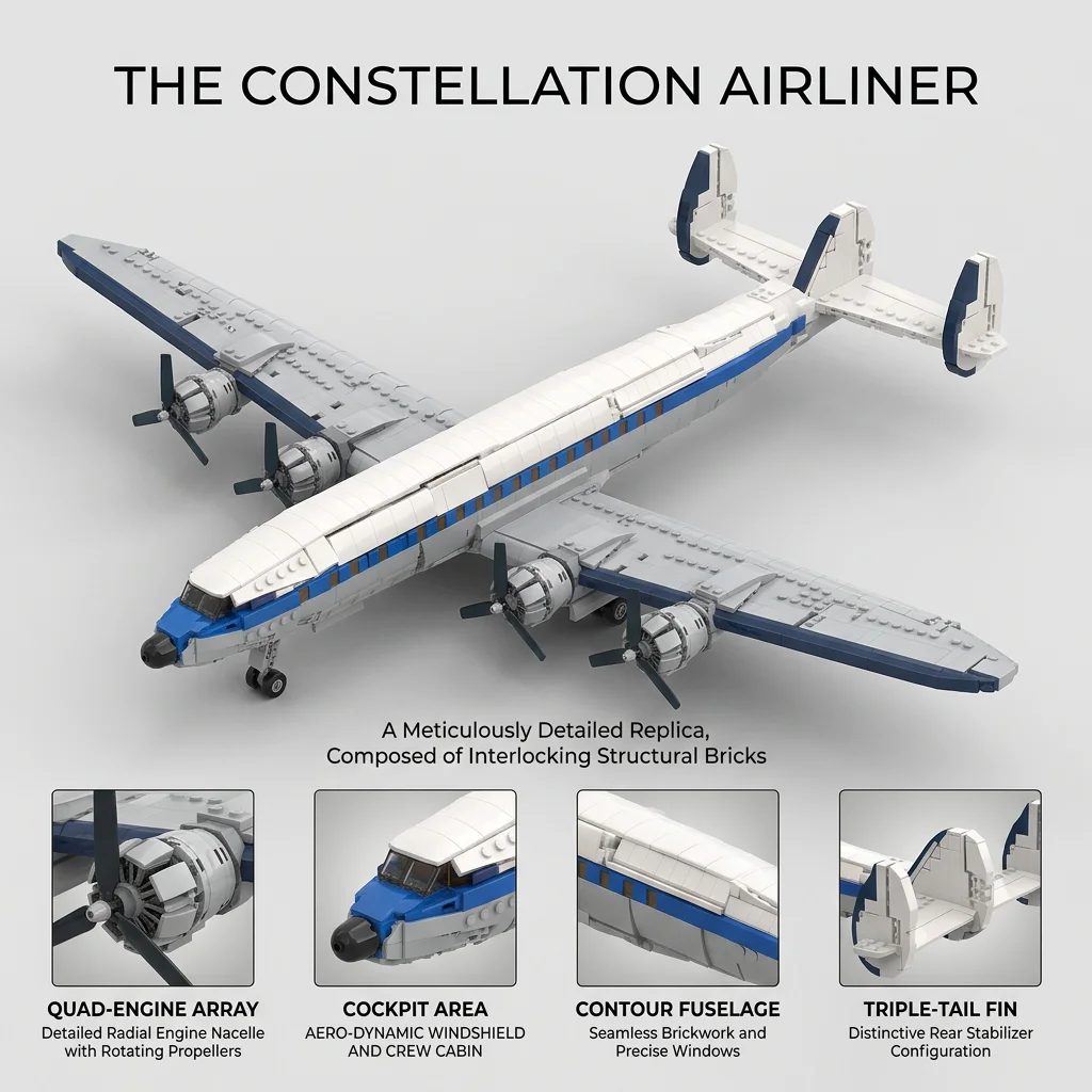 MOC Vintage Propeller Aircraft Building Blocks, DIY Airplane Model, Detailed Passenger Plane, Compatible Bricks, Toy Gift