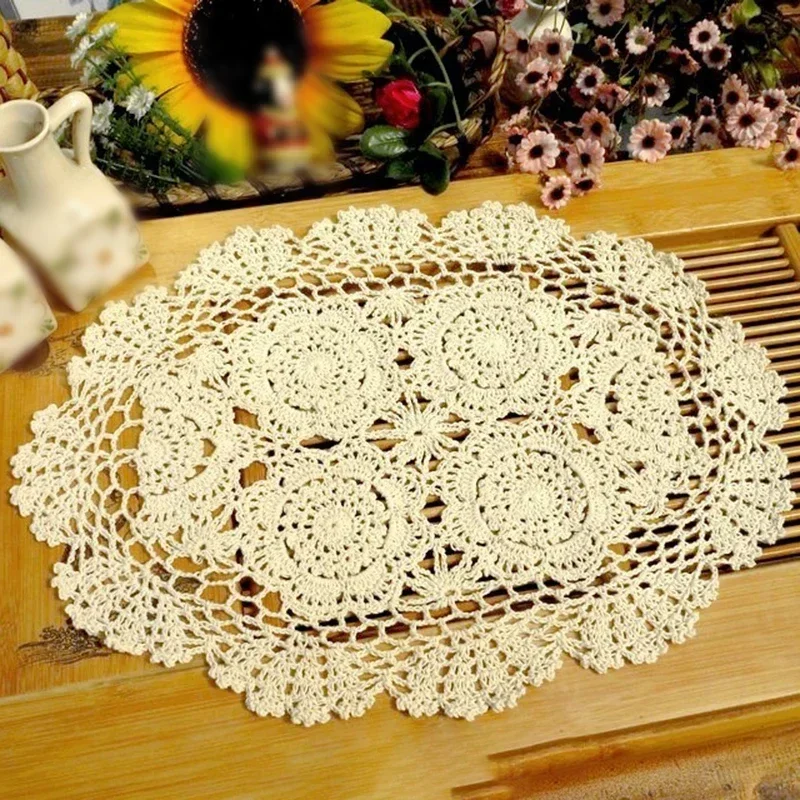 Lace Round Cotton Table Mat Crochet Wedding Dining Doily Coffee Coasters Cotton Napkin Kitchen Table Lace Doily Banquet Decor