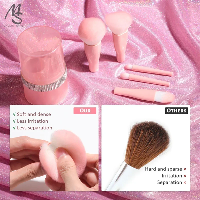 5Pcs Cute Makeup Brush Set Loose Blush Eyeshadow Brushes in This Diamond Barrels Pink Cosmetic Brush Set