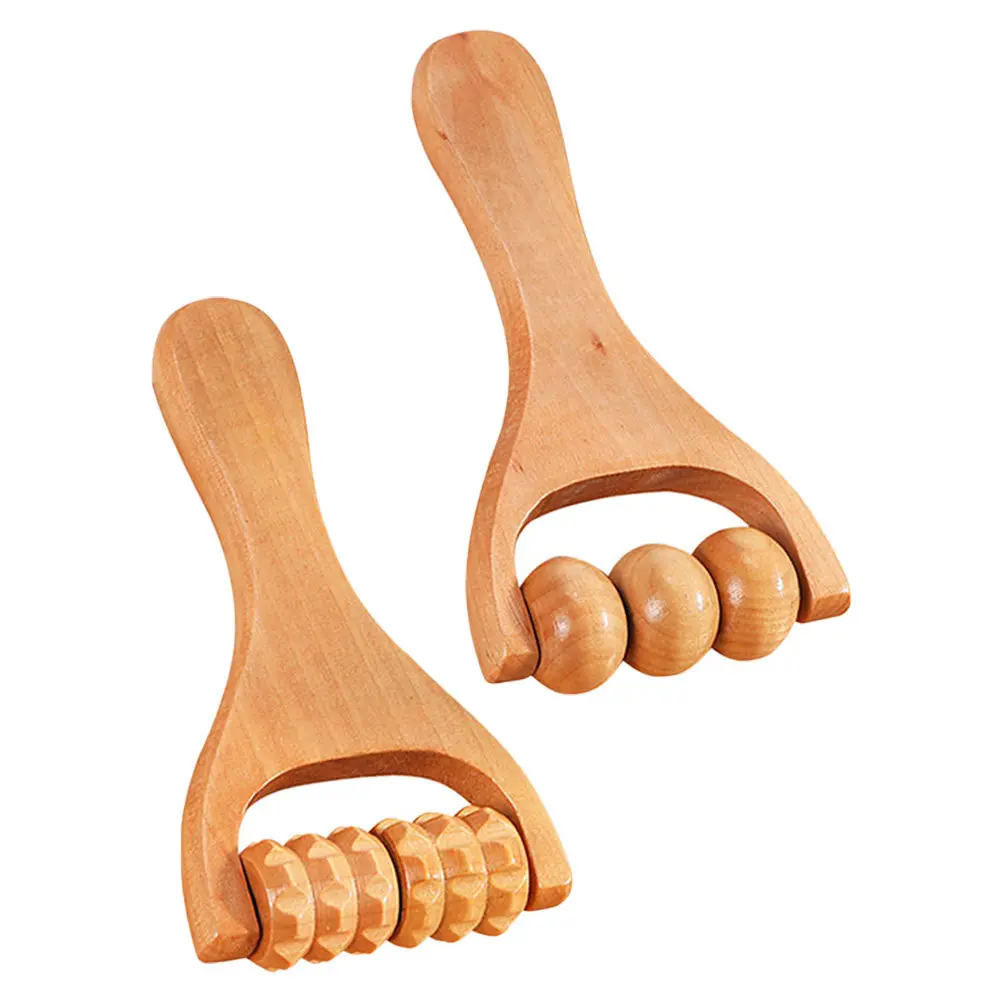 

Набор из 2 деревянных массажных роликов для спины, шеи, ног, снятия мышечного напряжения, глубокой проработки тканей, портативный ручной ролик для тела