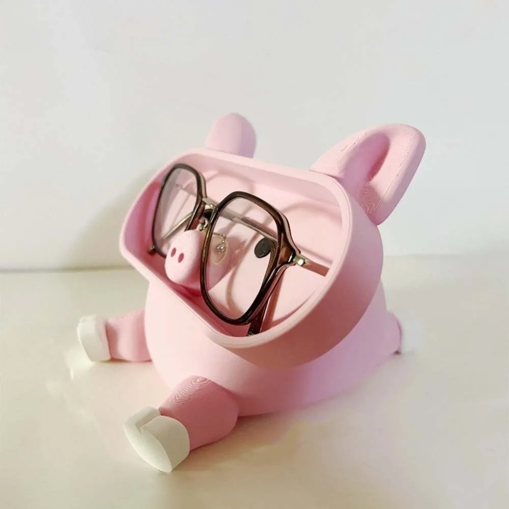Portable Pink Piggy Glasses Case Large Capacity Multi-functional Phone and Eyeglass Holder Anti-lost Washable