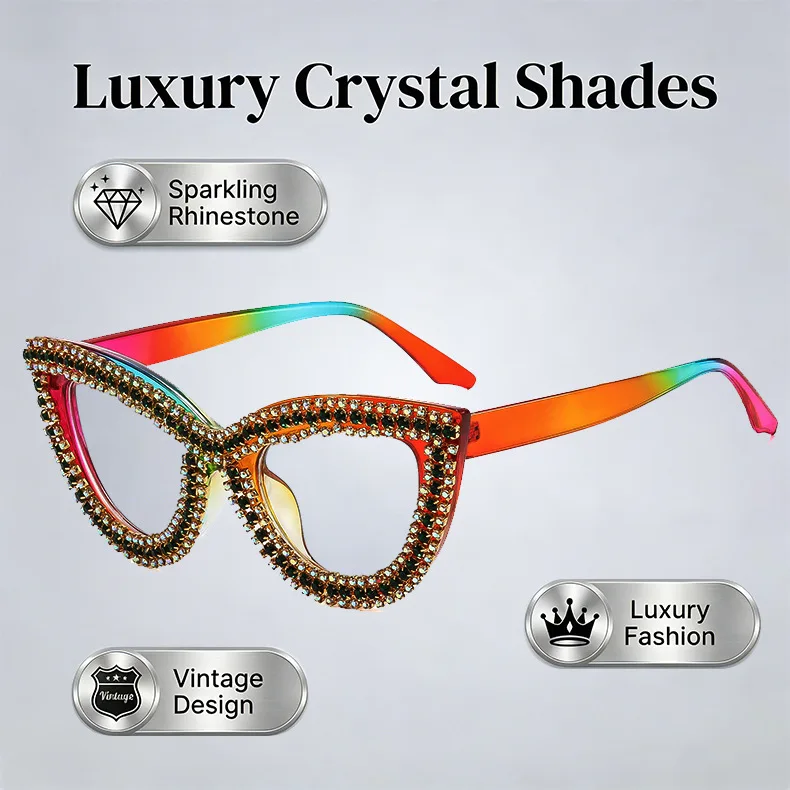 

Luxury Rhinestone Cat Eye Eyeglass Frames Women Oversized Sparkling Crystal Shades Retro Fashion Eyewear for Party Festival