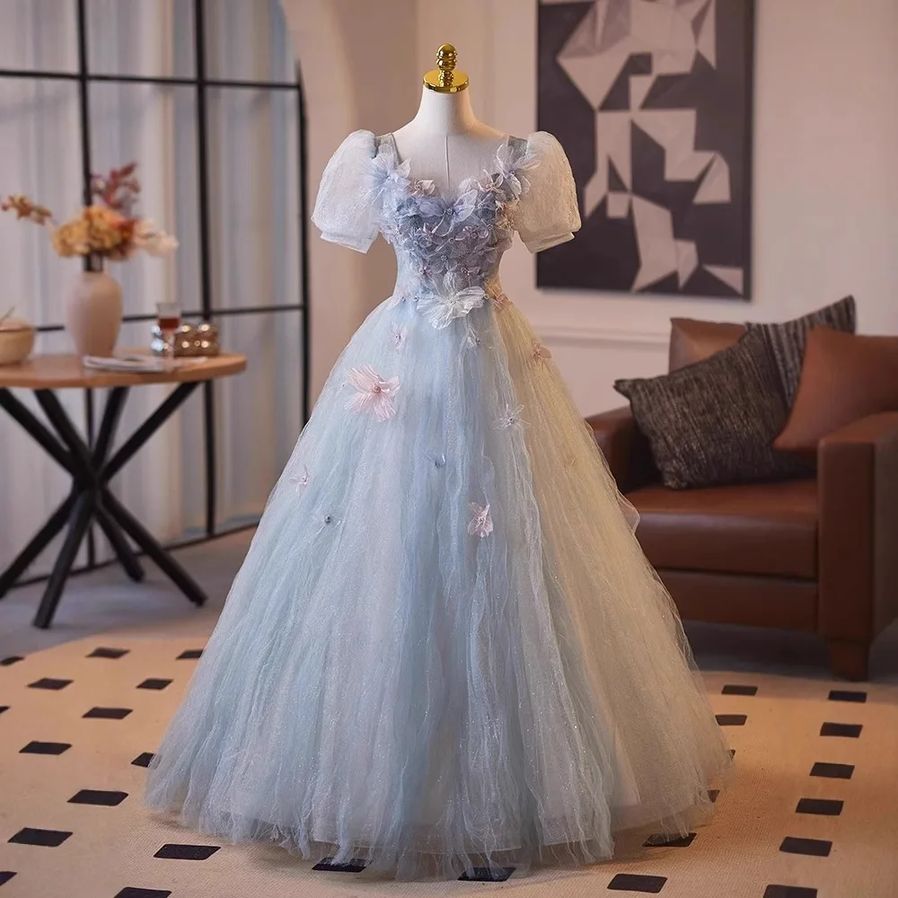 Sweet Applique Prom Dresses Girl Women A-line Evening Dresses Shiny Party Dress Customized Cocktail Dress Formal Prom Gowns