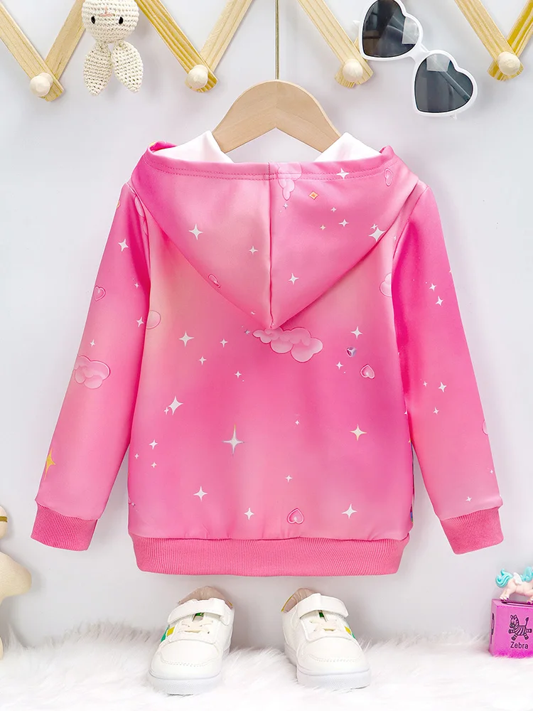 Girls Autumn Rainbow Castle Unicorn Long Sleeve Cardigan Hooded Jacket