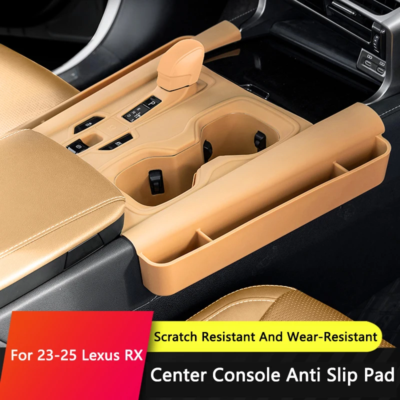 QHCP Central Console Anti-slip Pad With Storage Box Silicone Water Cup Holder Trims For Lexus RX 2023-2025 Interior Accessories