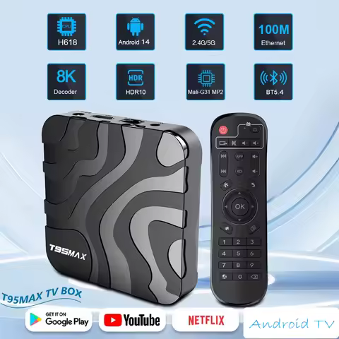 Android 14 T95 Max Allwinner H618 Global Version Media Player Smart TV Box Quad Core Dual Wifi 2.4G&amp;5G 6K Google Voice Assistant