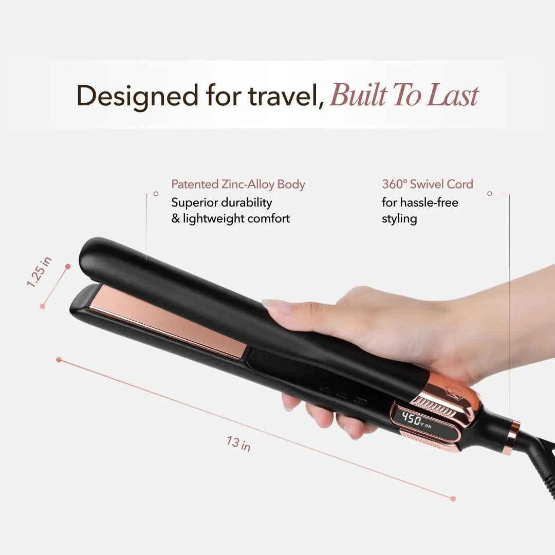 Red Light Therapy Hair Straightener – Titanium Plates, 12 Heat Settings, Frizz-Free for All Hair Types view 5