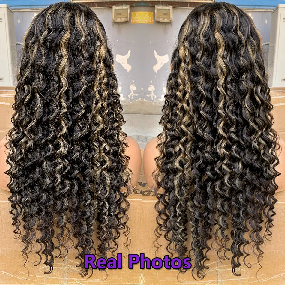 

1B/27 Highlight Curly Deep Wave Lace Frontal Wigs 180 Density Loose Wave Colored Pre Plucked 13x4 HD Lace Front Wig Human Hair