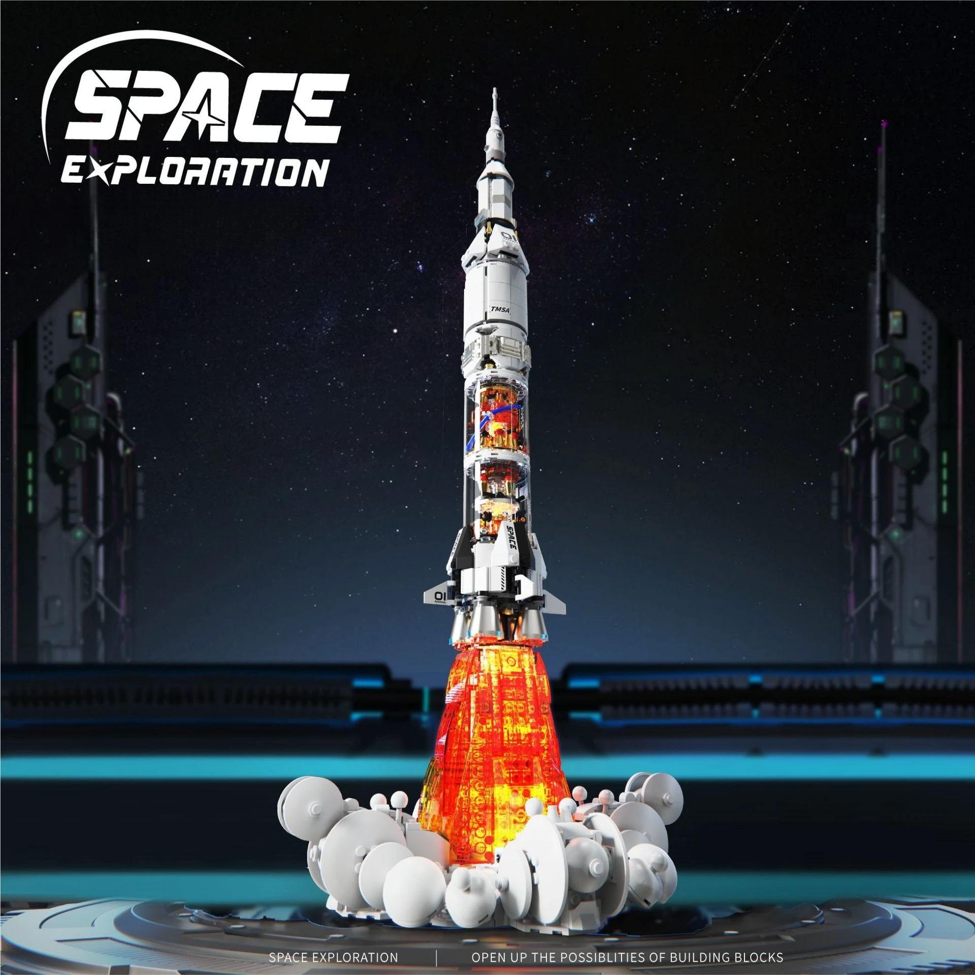 مجموعة مكعبات بناء صاروخ استكشاف الفضاء MOC صاروخ ميكانيكي ذاتي الصنع مع مجموعة أضواء LED نموذج تعليمي لعبة الطوب الهدايا #2
