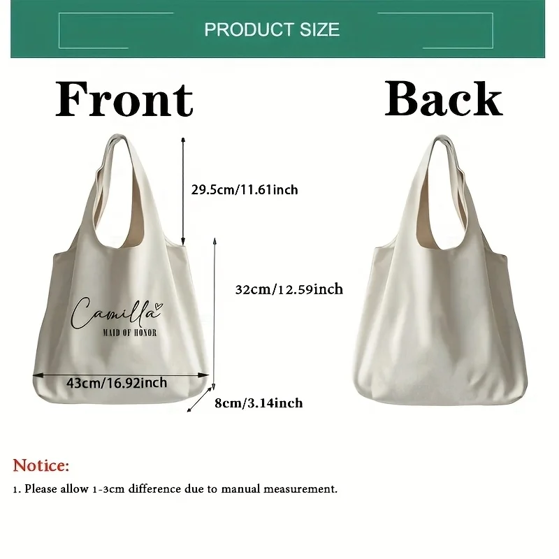 Personalized Maid of Honor Tote Bag Rectangle Shape Ideal for Bridal Party Gifts Large Capacity Shoulder Bags Fashion Handbags