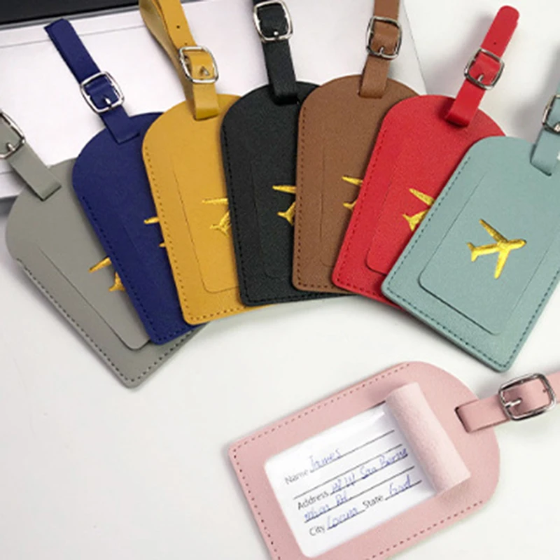 1pcs PU Leather Luggage Tag Name ID Labels Travel Suitcase Identifier Label Boarding Bag Tag Travel Accessories