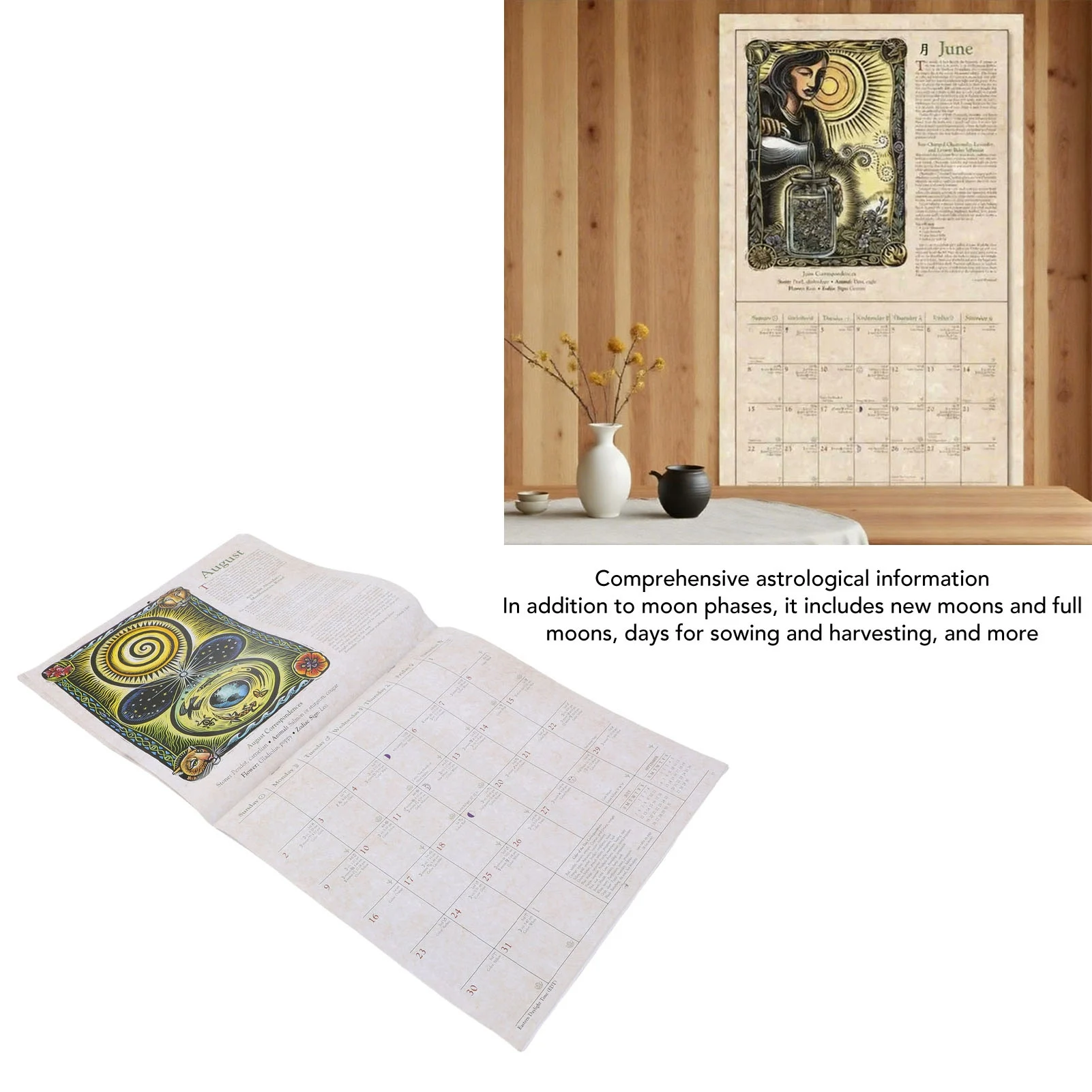 Wall Planner Calendar 2026 Witches Calendar Coated Paper Astrological Witches Planner Calendar with Spells Rituals Moon Phases