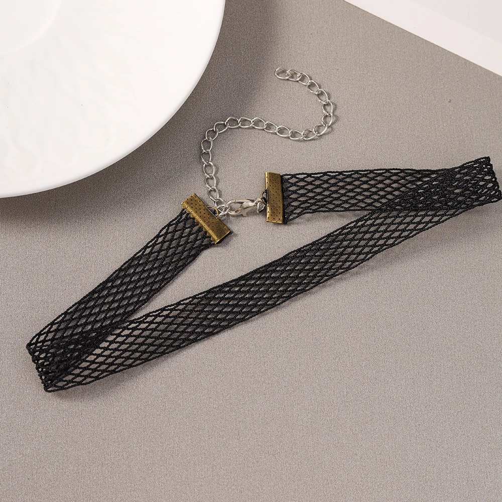 Aihua Gothic Kurze Spitzen-Choker-Halskette für Frauen und Mädchen, Schwarz, Modische Romantische Halskette, Geschenk für Partys, Großhandel Halskette – Detail 3