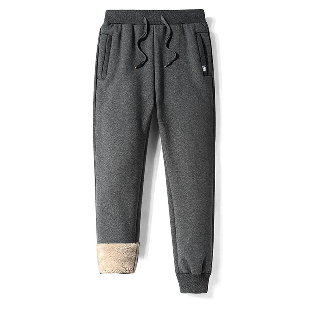 Kolongvangie sweatpants de lã masculina sherpa forrado atlético inverno quente faixa de algodão calças com zíper bolsos