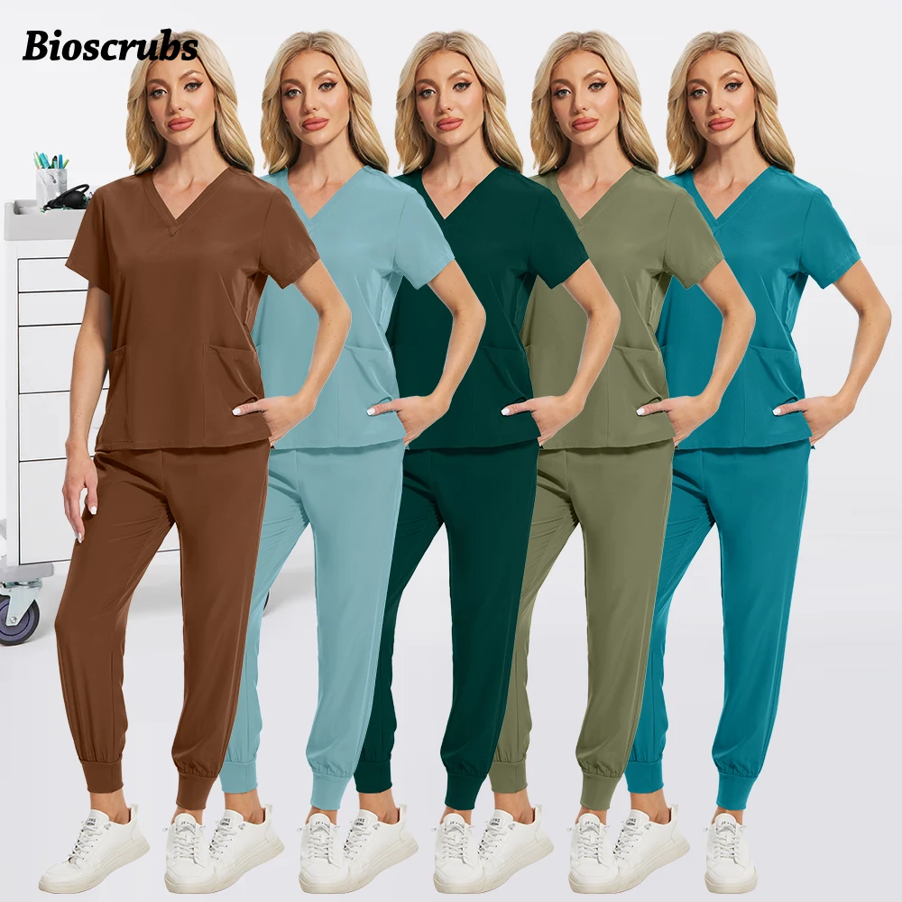 V-ausschnitt Unisex Arbeitskleidung Krankenhaus Medizinische Dental Chirurgie Uniformen Krankenschwester Scrubs Set Frauen Männer Arzt Arbeit Kleidung Kurzarm Anzug