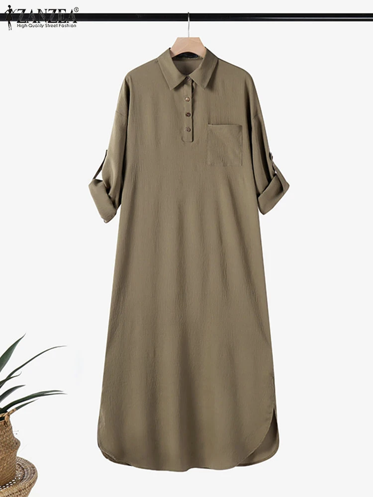 Mode automne robes 2025 ZANZEA femmes élégant à manches longues travail OL Robe d'été décontracté caftan Maxi Robe élégante longue chemise Robe