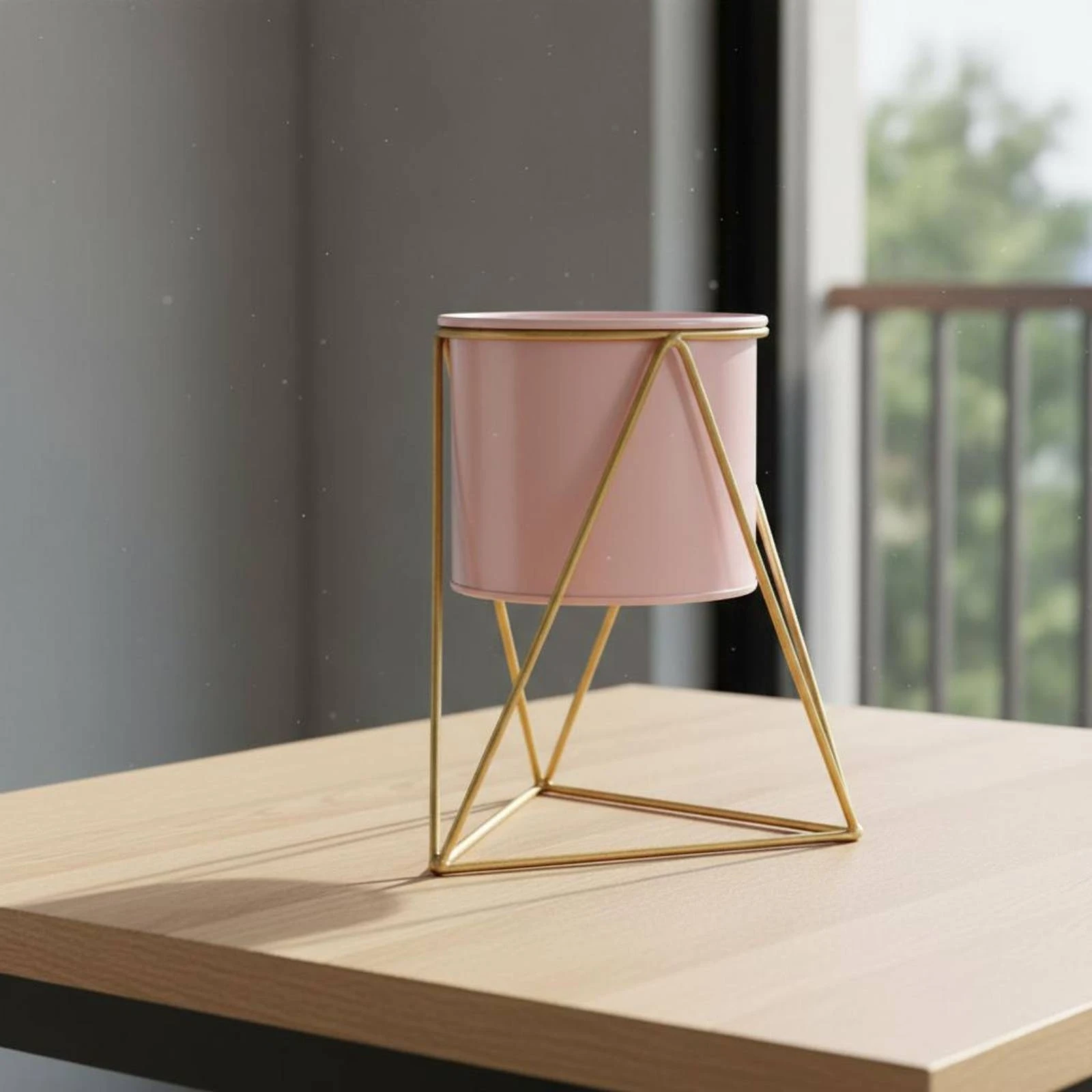 Metal Flower Pot with Stand Lightweight Flower Pot with Stand Nordic Design Vase Geometric Metal Planter
