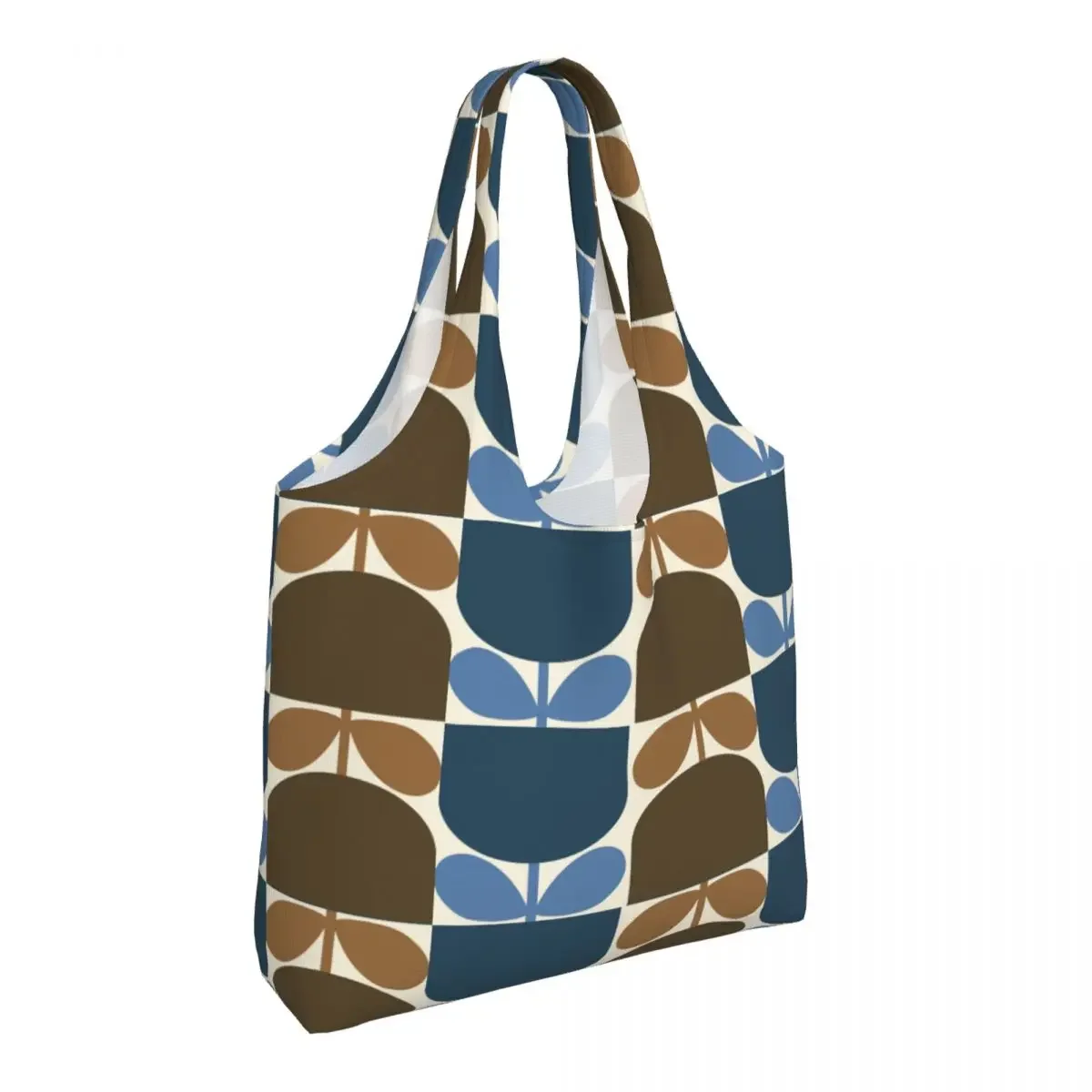 Custom Funny Print Block Flower Navy Bark Orla Kiely Shopping Tote Bag Recycling Groceries Canvas Shoulder Shopper Bag Handbags