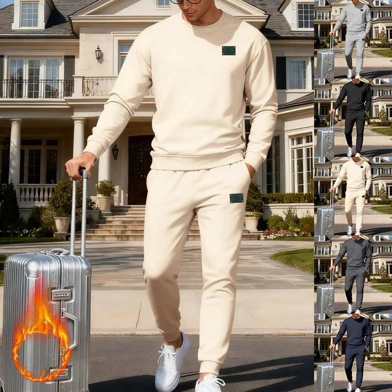 

Осень-зима 2022, мужской спортивный повседневный комплект, трикотаж с круглым вырезом, свободная посадка, уличная одежда, удобный минималистичный комплект