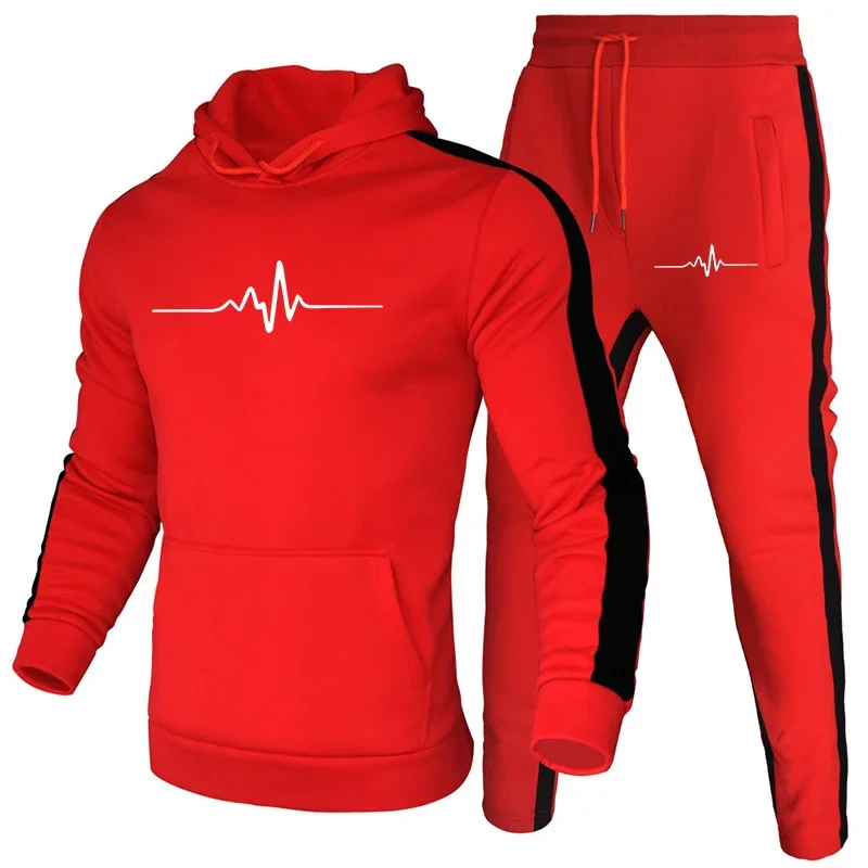 Two outdoor suits for men and a single black sweatpants hoodie, comfortable sportswear, fashionable and casual