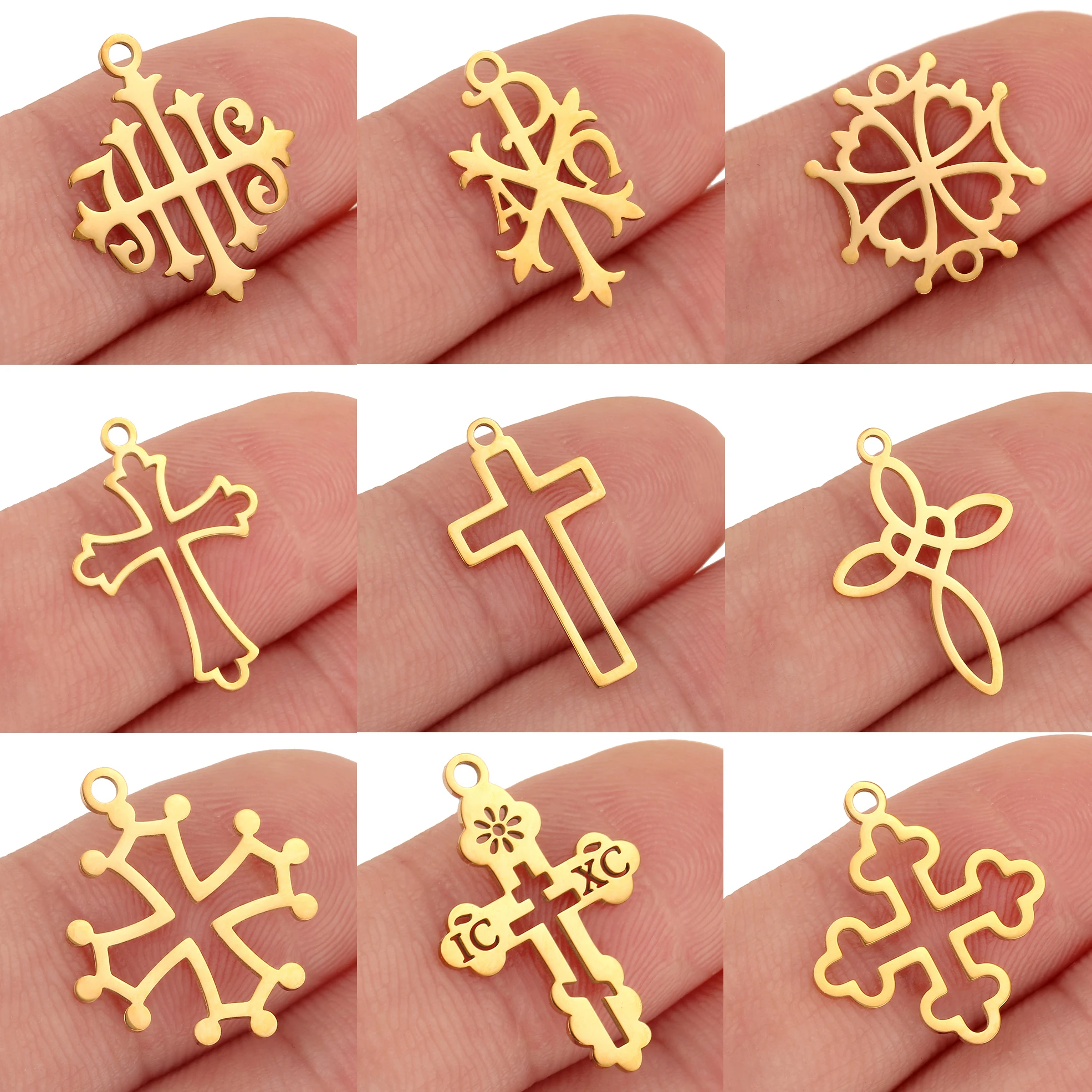 5 Stück Geometrie-Kreuz-Charms für die Schmuckherstellung, Edelstahl, Kruzifix-Anhänger, DIY-Bastelarbeiten, Armbänder, Halsketten, Ohrringe, Herstellung